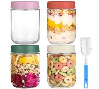 RMIVEGLIA Barattoli Vetro con Coperchio 500ml - Set di 4 Vasetti vetro Riutilizzabili, Contenitori Vetro per Alimenti, Ideali come Vasetti per Yogurt, Barattoli Cucina & Meal Prep.
