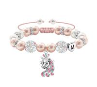 RMMD Regalo unicorno per ragazze - Bracciale con ciondolo a forma di cuore con perline rosa e strass, regalo di compleanno per la scuola, per ragazze, figlie, bambini, 5-16 anni