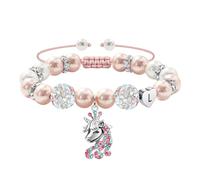 RMMD Regalo unicorno per ragazze - Bracciale con ciondolo a forma di cuore con perline rosa e strass, regalo di compleanno per la scuola, per ragazze, figlie, bambini, 5-16 anni