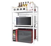 RMNKTHC Scaffale per microonde regolabile in 2 livelli, 42-64 cm, portata 75 kg, in acciaio inox, regolabile in altezza, con ganci (bianco)
