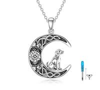 RMREWY Collana commemorativa per cani da donna e uomo, in argento Sterling 925, con ciondolo a forma di luna crescente, girasole, cremazione, ricordo per animali domestici
