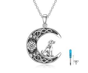 RMREWY Collana commemorativa per cani da donna e uomo, in argento Sterling 925, con ciondolo a forma di luna crescente, girasole, cremazione, ricordo per animali domestici