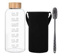 RNCKUUE Bottiglia di vetro da 1,5 litri, bottiglia di vetro da 1,5 l, bottiglia d'acqua in vetro con custodia in neoprene, coperchio in bambù, spazzola per bottiglie