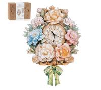 Rnfinewow Puzzle 3D in legno per adulti, orologio a fiore con kit modello a pendolo, puzzle 3D per adulti, decorazione per la casa, kit di orologio da parete fai da te, regalo di compleanno, Natale