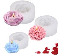 RNHDLY 3 Pezzi Stampi in Silicone per Candele, Rose Peonia Garofano Stampi per Candele Fai Da Te, Stampo per Candele, Stampo Silicone Fiori per Candele Profumate, Ornamenti, Regali