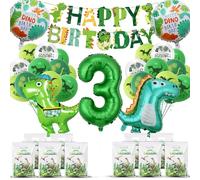 RNHDLY 32 pezzi Dino Compleanno Decorazione 3 anni Dino Decorazione Compleanno Bambini Dinosauro Decorazione Compleanno con Palloncino Dinosauro Happy Birthday Banner Sacchetti Regalo per Dinos Party