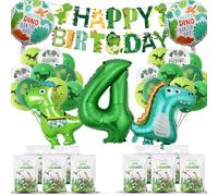 RNHDLY 32 pezzi Dino Compleanno Decorazioni 4 anni Dino Decorazione Compleanno Bambini Dinosauro Decorazione Compleanno con Palloncino Dinosauro Happy Birthday Banner Sacchetti Regalo per Dinos Party