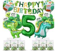 RNHDLY 32 pezzi Dino compleanno decorazioni per 5 anni, decorazione per compleanno per bambini, dinosauro, decorazione di compleanno con palloncino in pellicola, dinosauro Happy Birthday Banner