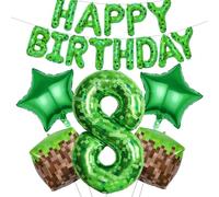 RNHDLY Pixel Palloncino decorativo di compleanno 8 anni, Pixel Happy Birthday, decorazione di compleanno per ragazzo, decorazione di compleanno per bambini e feste di gioco