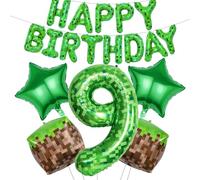 RNHDLY Pixel Palloncino decorativo per compleanno 9 anni, Pixel Happy Birthday, decorazione di compleanno per ragazzo, decorazione di compleanno per bambini e feste di gioco