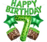 RNHDLY Pixel Palloncino decorativo per compleanno Pixel Happy Birthday, decorazione di compleanno per ragazzi e feste di gioco (7 anni)