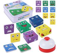 RNHDLY Puzzle di Espressione in Legno, Giocattolo con Espressioni, Puzzle Bambini 3+ anni, 16 Pezzi di Puzzles in Legno e 64 Carte e 1 Campane