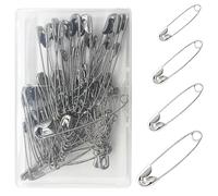 Rnitle 60 Pezzi in 4 Misure Spille da Balia,Spilla da Balia Placcata in Nichel,Adatto per Cucire Abiti Artigianali,19mm,22mm,28mm,38mm(Argento)