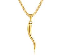 Rnivida Collana con ciondolo a forma di corno italiano, in acciaio inox, con amuleto, talismano, idea regalo, 1.37 inches, Acciaio inossidabile, ..
