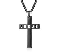 Rnivida Collana con ciondolo a forma di croce, in acciaio inox, con ciondolo a forma di croce di Gesù, da uomo, lunghezza 6, Acciaio inossidabile, Nessuna pietra preziosa