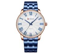 RNONDRY Orologio classico da uomo, impermeabile, Raman No. Analogico in acciaio inox, da uomo, color oro, facile da leggere, Blu