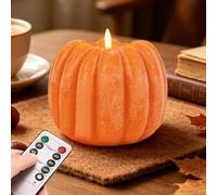 RNPKZ Candela a zucca senza fiamma, candela a LED autunnale con telecomando e timer, candele a forma di zucca 3D, funzionamento a batteria, candela a LED a zucca per Halloween, autunno, decorazione