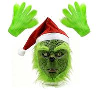 RNPKZ Grinch - Maschera natalizia Grinch in lattice, guanti soffici mostri in lattice, maschera a testa piena per adulti, costume da Grinch per Halloween, cosplay, carnevale
