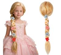 RNPKZ Parrucca da principessa a treccia, parrucca per bambini, bionda, Rapunzel in costume per bambini con fiore, parrucca Rapunzel, per feste di compleanno per ragazze, feste di Halloween, giochi di