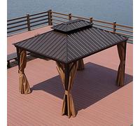RNQZ Deluxe Hard Top Patio Gazebo Gazebo da Esterno in Alluminio a Doppio Livello Hardtop per Prato e Giardino, con Tende e Rete,3x3m