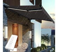 RNQZ Tenda avvolgibile a scomparsa completamente automatica, parasole elettrico con illuminazione a LED, tenda da terrazza esterna, telaio in alluminio per cortile, negozio, grigio, 3 x 2,5 m