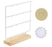 RNTBWD Porta Orecchini Organizer,Espositore Collane a 3 Livelli con 15 Ganci,Supporti in Legno per Orecchini,Collane,Anelli,Bracciali e Portachiavi (Bianco)