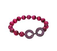RNUMLIGH 1pcs 8'' Fuchsia Round 10mm Tiger Eye Bracelet pave Clasp Lady Jewelry