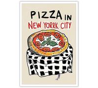 RNUMLIGH Abstract Pizza Art Print, Whimsical Food Painting on Canvas, Vintage Funny Kitchen Wall Decor for Dorm, Apartment, Cafe(Unframed,08x12inch(20x30cm))