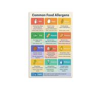RNUMLIGH Allergy Awareness Chart Metal Tin Sign Common Food Allergens Reference Guide Informational Poster For Home Kitchen And School 8 X 12 in