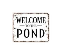 RNUMLIGH Amusing Fisherman Welcome Tin Sign Country Pond Greeter for Cottage Cabin Yard Tree Swing Area 8 X 12 inch