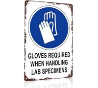 RNUMLIGH Amusing Gloves Required Metal Tin Sign Wall-Art for Laboratory Office Workshop Garage Classroom Factory 8 X 12 in