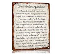 RNUMLIGH Beautiful Life Saying Metal Sign What A Wonderful World Style Script Font Rustic Tin Plaque for Home Kitchen Dining Room 8 X 12 inch