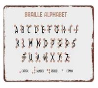 RNUMLIGH Braille Code Metal Sign Tactile Learning Wall-Art for Special Education Classroom Sensory Room Home Decor 8 X 12 in