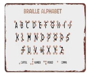 RNUMLIGH Braille Code Metal Sign Tactile Learning Wall-Art for Special Education Classroom Sensory Room Home Decor 8 X 12 in