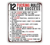 RNUMLIGH Classic Metal Tin Sign 12 Simple Rules For Success Vintage Decor For Pub Man Cave Kitchen Bar Home Garage Wall-Art 8 X inch