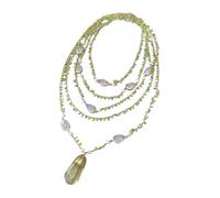 RNUMLIGH Collana di dichiarazione con perle bianche da 19'' a 5 fili con catena di cristalli sfaccettati multicolori e pendente in quarzo naturale
