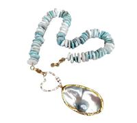RNUMLIGH Collana grezza di fetta di larimar blu naturale, ciondolo di perle Mabe grigie grandi da 20"