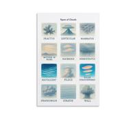 RNUMLIGH Educational Weather Canvas Art: Types of Clouds Identification Chart, Meteorological Science Wall Decor for Home Study Office(Framed,08x12inch(20x30cm))