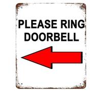 RNUMLIGH Functional Decor Metal Sign Ring Doorbell Arrow Direction Rustic Wall-Art for Home Kitchen Backdoor 8 X 12 inch