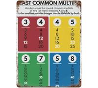 RNUMLIGH Least Common Multiple Vintage Metal Sign Math Educational Tin Wall Decor for Classroom STEM Teacher Algebra Geometry Resource Room 8 X 12 inch