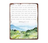 RNUMLIGH Let Run With Endurance The Race Hebrews 12 1 Rustic Metal Tin Sign Scripture Quote Wall-Art For Office Man Cave Den 8 X inch