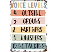 RNUMLIGH Management Tin Sign Voice Level Chart Classroom Rainbow Boho Wall Decor School Teacher 8 X 12 in
