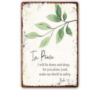 RNUMLIGH Metal Sign In Peace I Will Lie Down and Sleep For You Alone Lord Scripture Wall-Art for Nursery 8 X 12 in