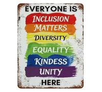 RNUMLIGH Metal Tin Sign Rainbow Inclusion Diversity Quote Inspirational Wall Decor Home Office Classroom LGBTQ Friendly Space 8 X 12 in