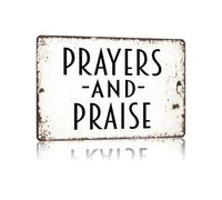 RNUMLIGH Religious Tin Sign Prayers and Praise Inspirational Message Vintage Rustic Metal Wall Decor for Home Garden Faith 8 X 12 inch