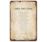 RNUMLIGH Retro First They Came Poem Metal Tin Sign Inspirational Wall-Art for Bedroom Study Coffee Shop Porch 8 X 12 in