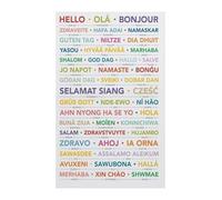 RNUMLIGH Retro Metal Tin Sign Hello Greetings In Different Languages Around The World Typography Wall-Art For Home Living Room Decor 8 X 12 inch