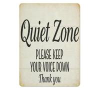 RNUMLIGH Rustic Metal Tin Sign Quiet Zone Hush Wall Decor Retro Noise Warning Plaque for Library Office Home Study Room 8 X 12 inch