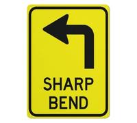 RNUMLIGH Sharp Bend Left Warning Traffic Sign Vintage Look Metal Tin Plaque For Garage Shop Restaurant Man Cave Wall-Art 8 X 12 inch