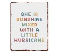 RNUMLIGH She Is Sunshine Mixed With A Little Hurricane Retro Metal Sign Distressed Wall Decor for Garage Cafe Bar Home Living Room 8 X 12 in
